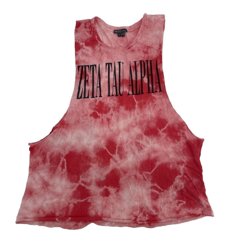 Zeta Tau Alpha ZTA Womens Tank Top S Red Tie Dye Sorority Greek Crew Neck ALTER